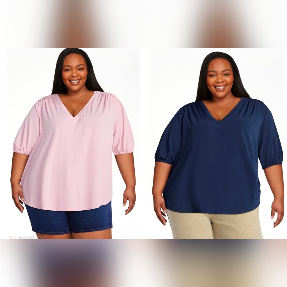 Terra & Sky Elbow Sleeve V-neck Tee Neck Size 4X NWT